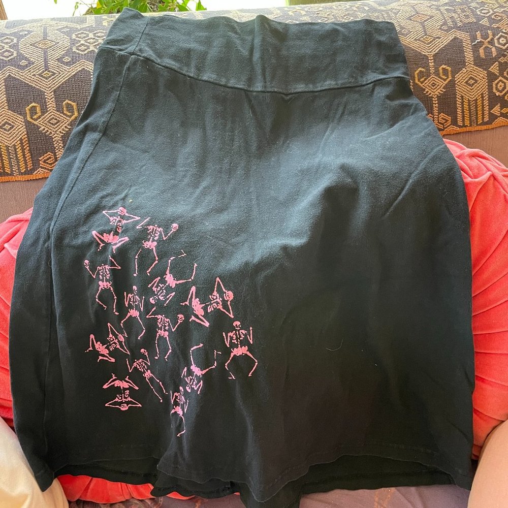 Squeezed Black with Skeletons Cotton skirt S/P
